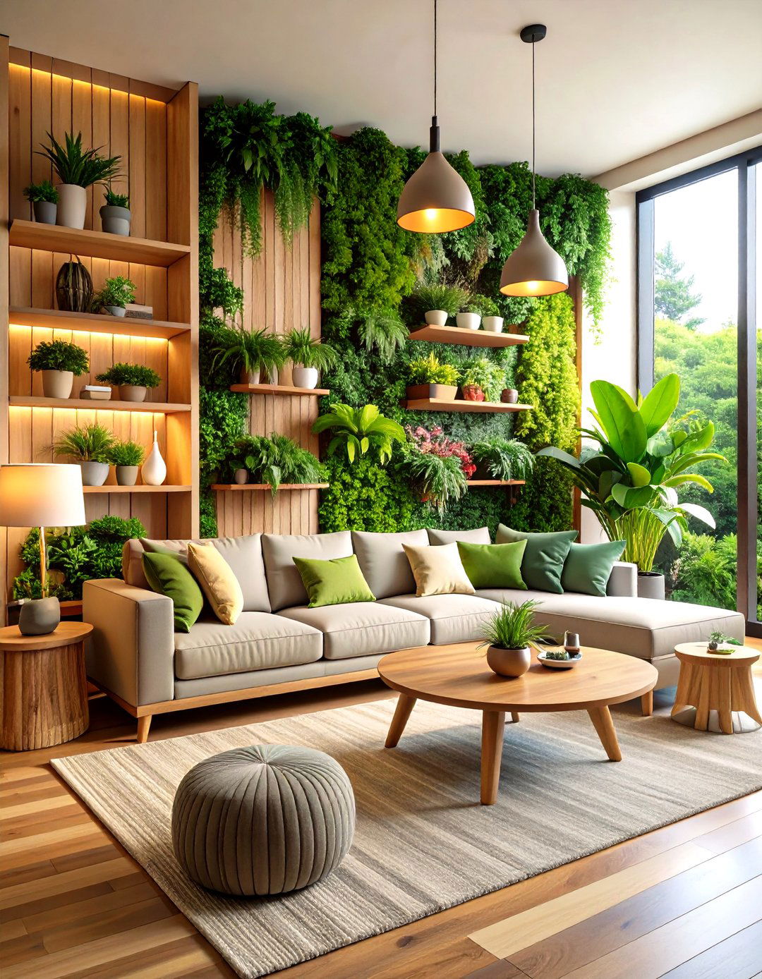 Biophilic Green Living Wall Design - 24 Green Living Room Ideas