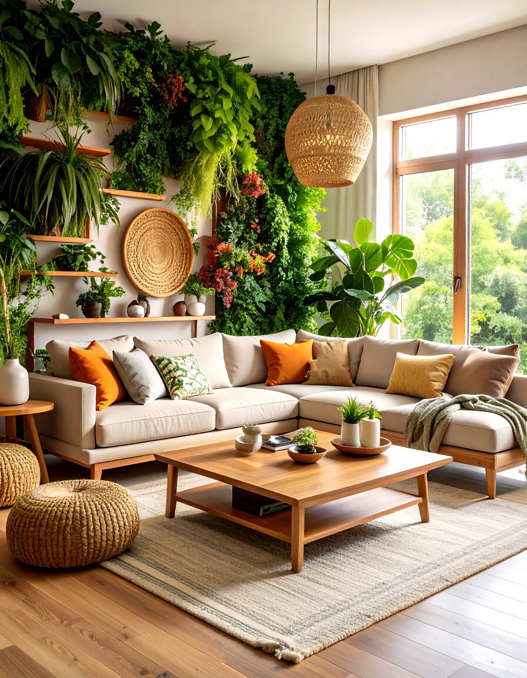 Biophilic Living Room with Living Wall Features - 24 Modern Living Room Ideas