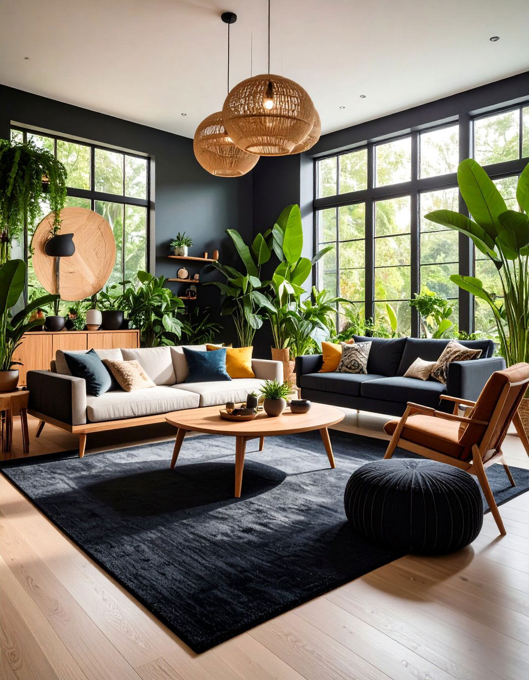 Biophilic Natural Elements Integration - 24 Black Carpet Living Room Ideas
