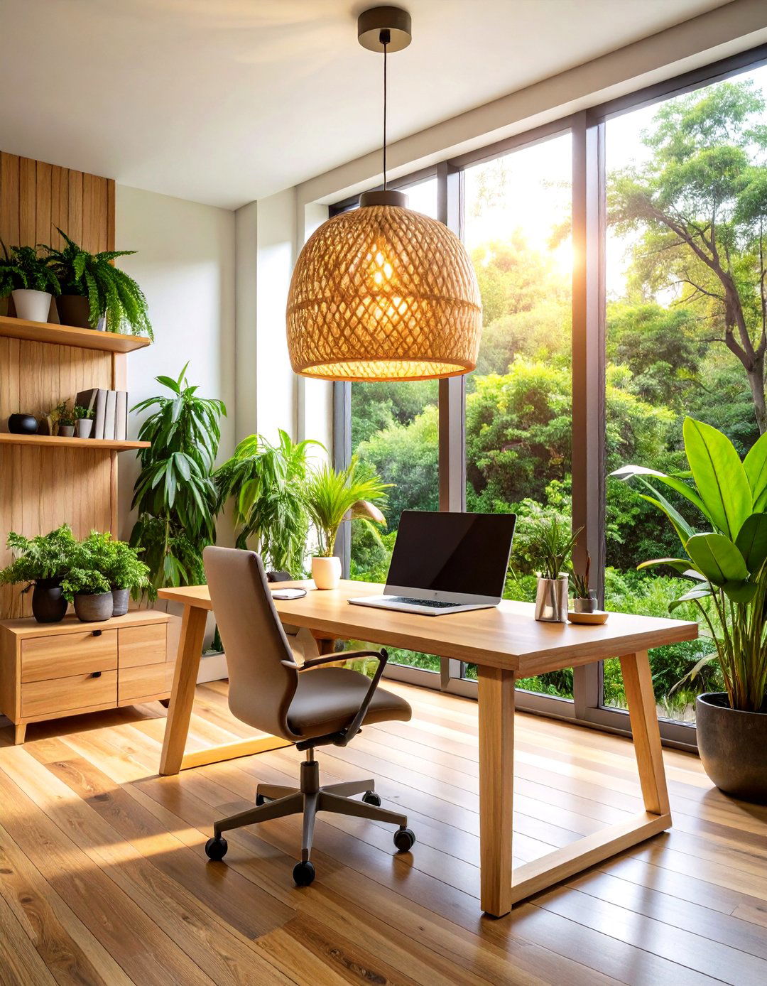 Biophilic Natural Materials Lighting Design - 24 Home Office Lighting Ideas