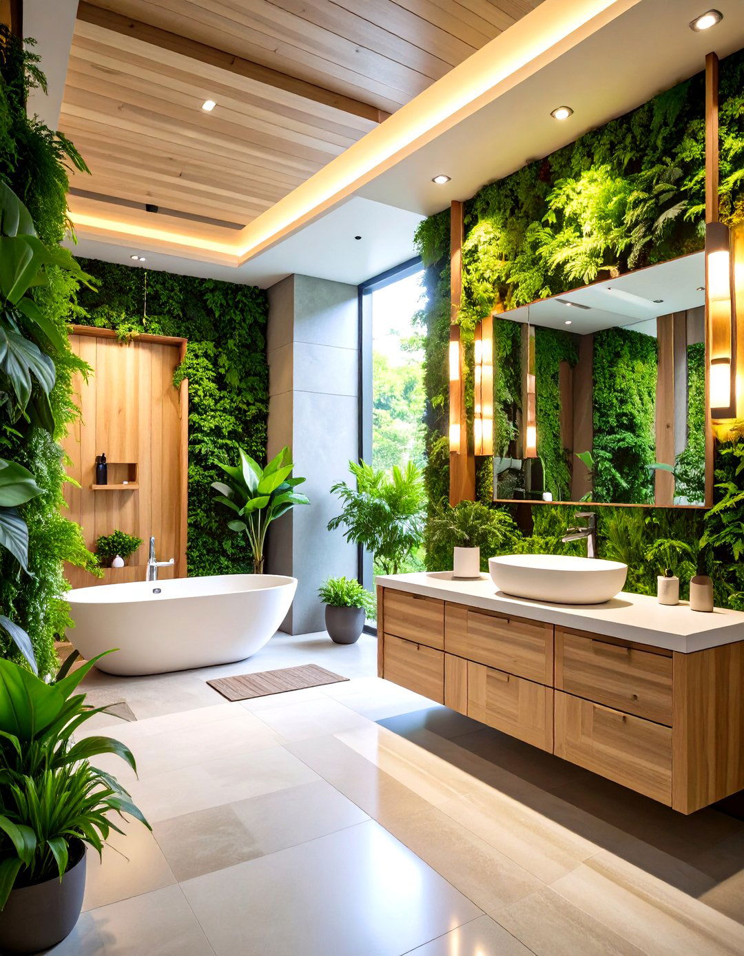 Biophilic Office Bathroom with Living Plant Walls - 24 Office Bathroom Ideas
