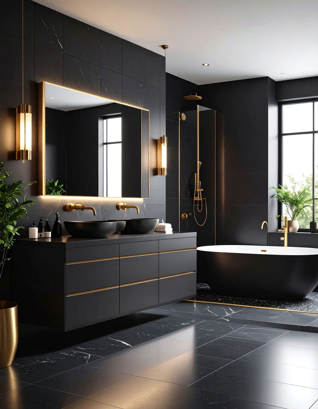 Black Accent Dramatic Contrast - 24 Bathroom Decor Ideas