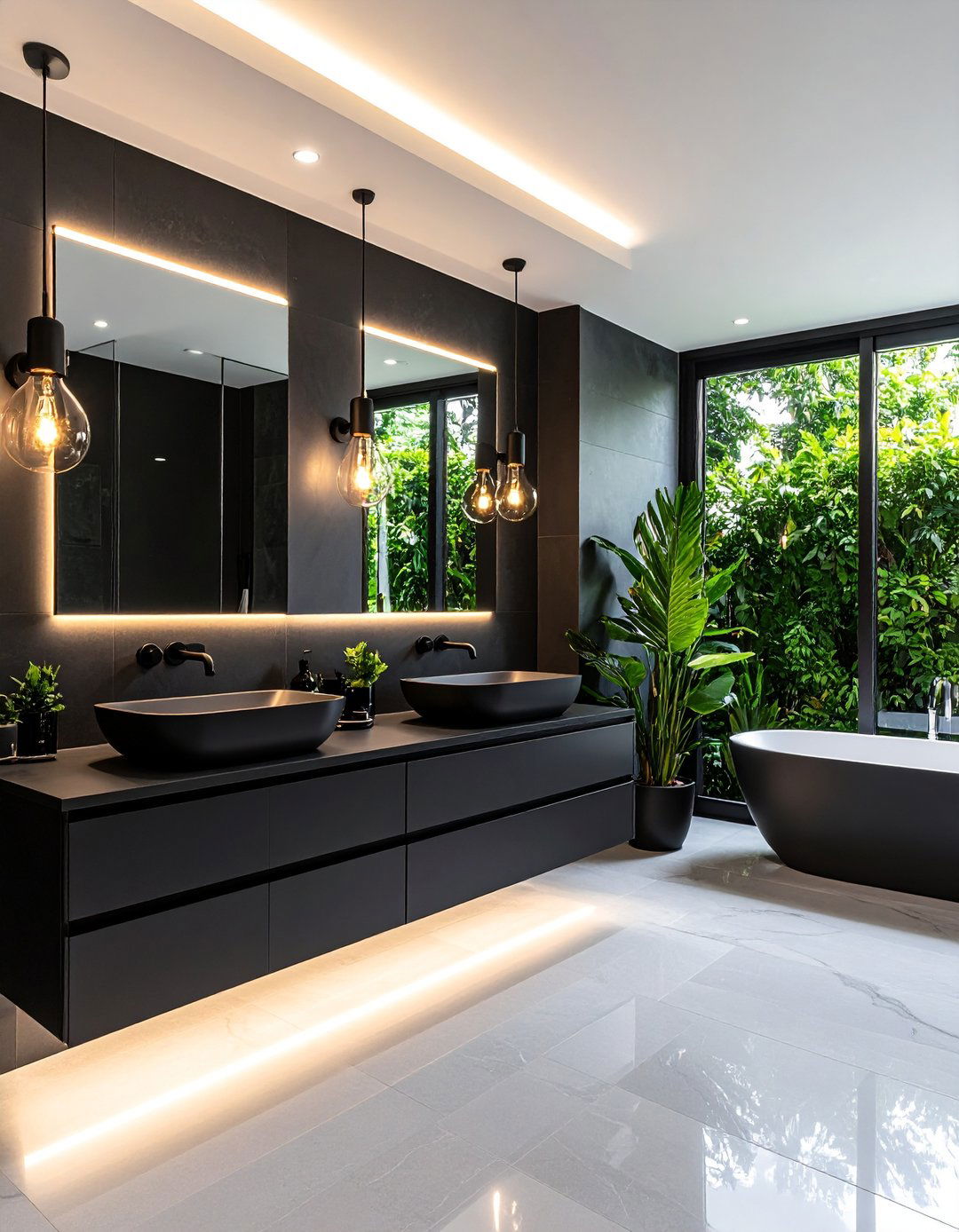 Black Accent Lighting Bathroom Ambiance - 24 Black Bathroom Ideas