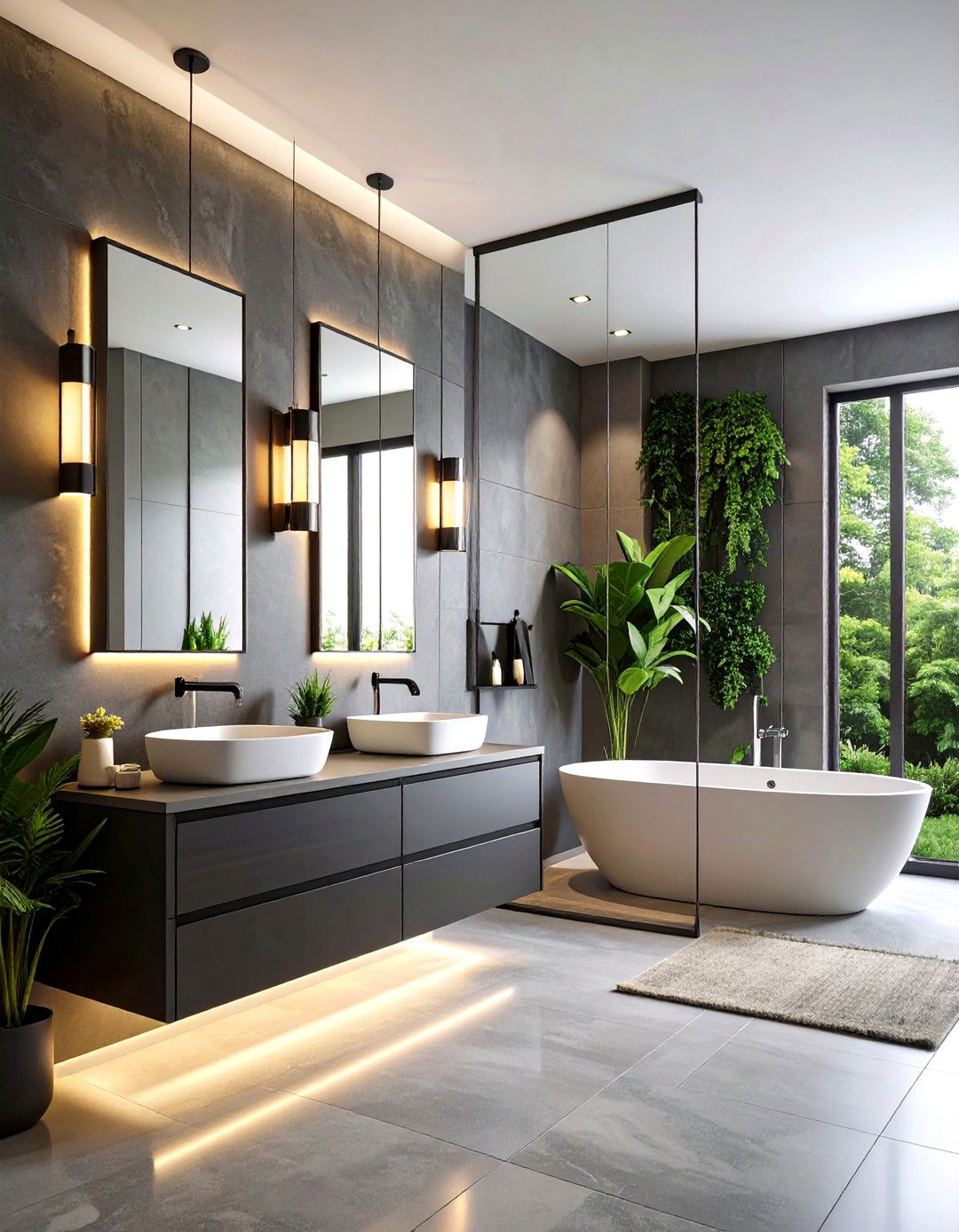 Black Accent Lighting Fixture Design - 24 Black and Grey Bathroom Ideas
