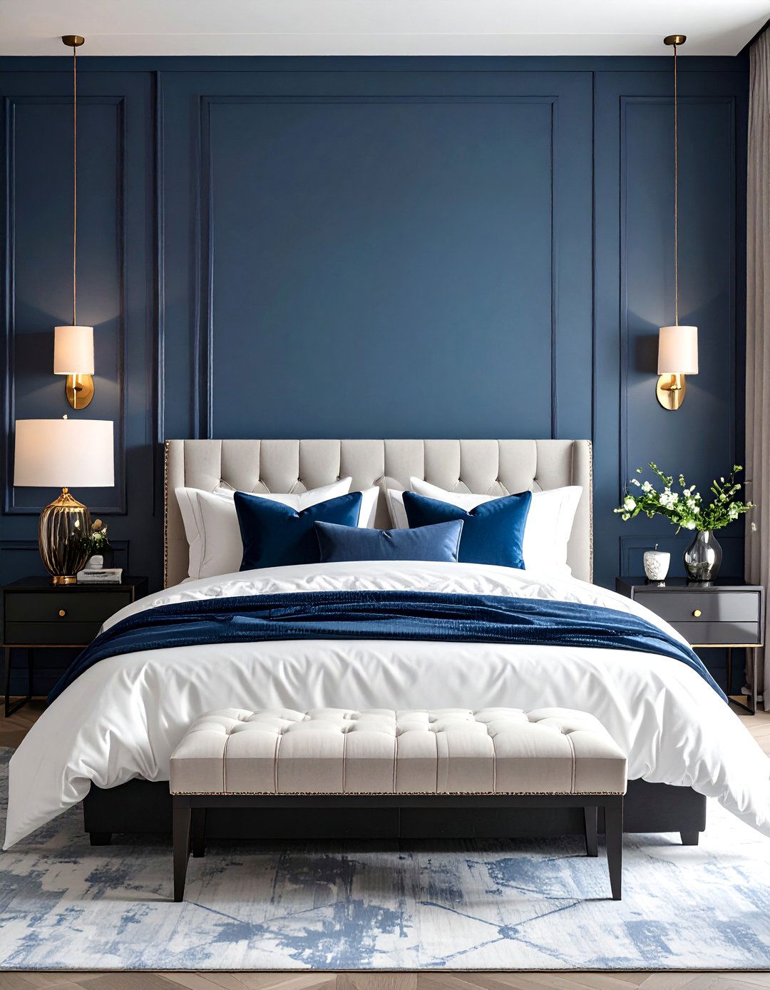Black Accent Wall Behind Headboard - 24 Black and Blue Bedroom Ideas