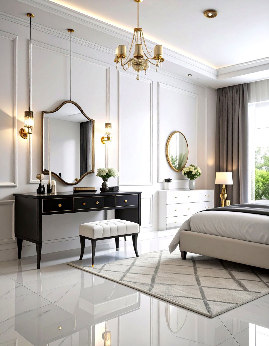 Black And White Contrast Vanity - 24 Vanity Room Ideas