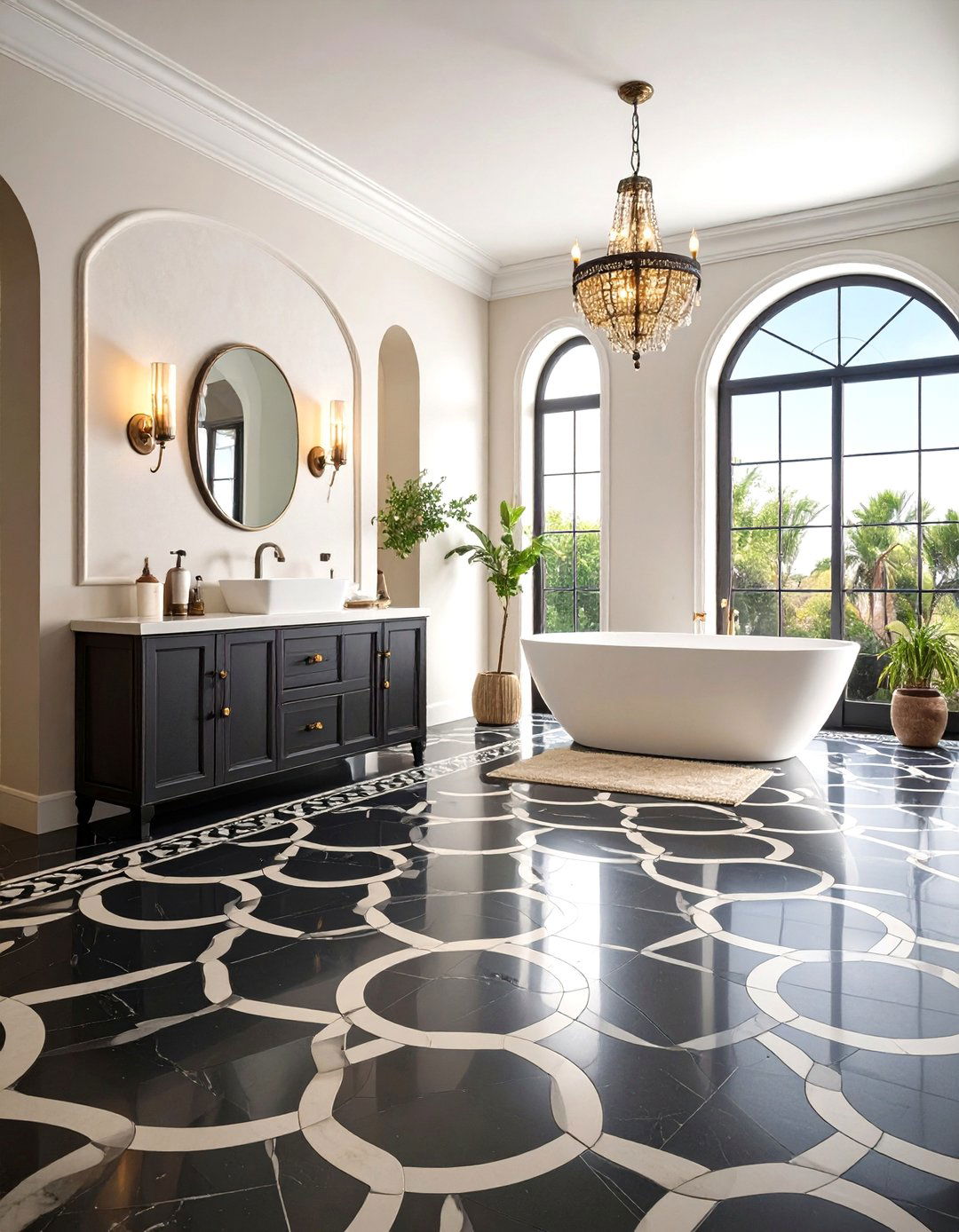 Black Arabesque Bathroom Floor Patterns - 24 Black Floor Bathroom Ideas