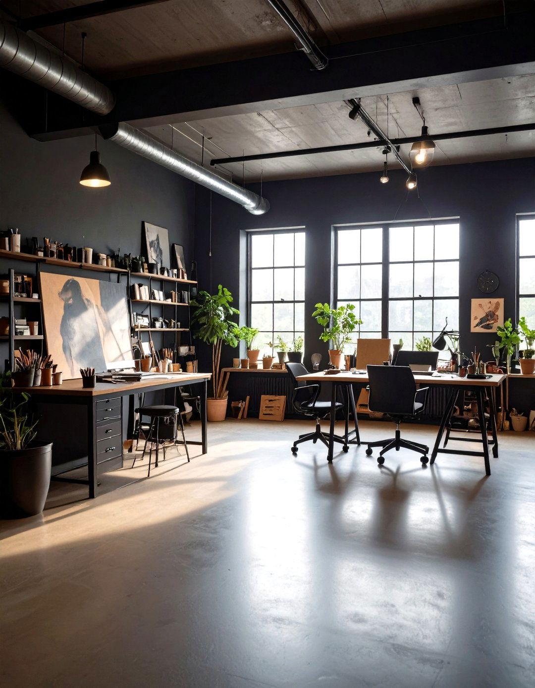 Black Art Studio and Creative Workshop - 24 black basement ideas