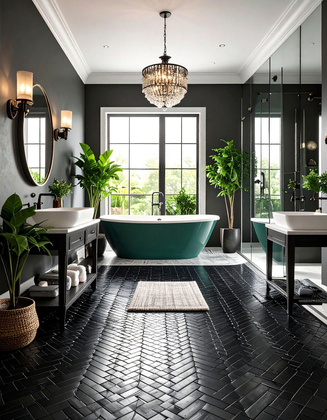 Black Basketweave Floor Design - 24 Black Tile Bathroom Ideas