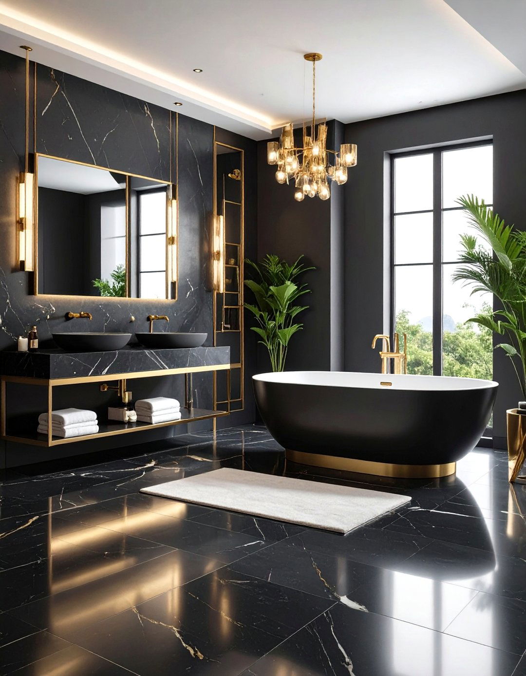 Black Bathroom Floors with Metallic Accents