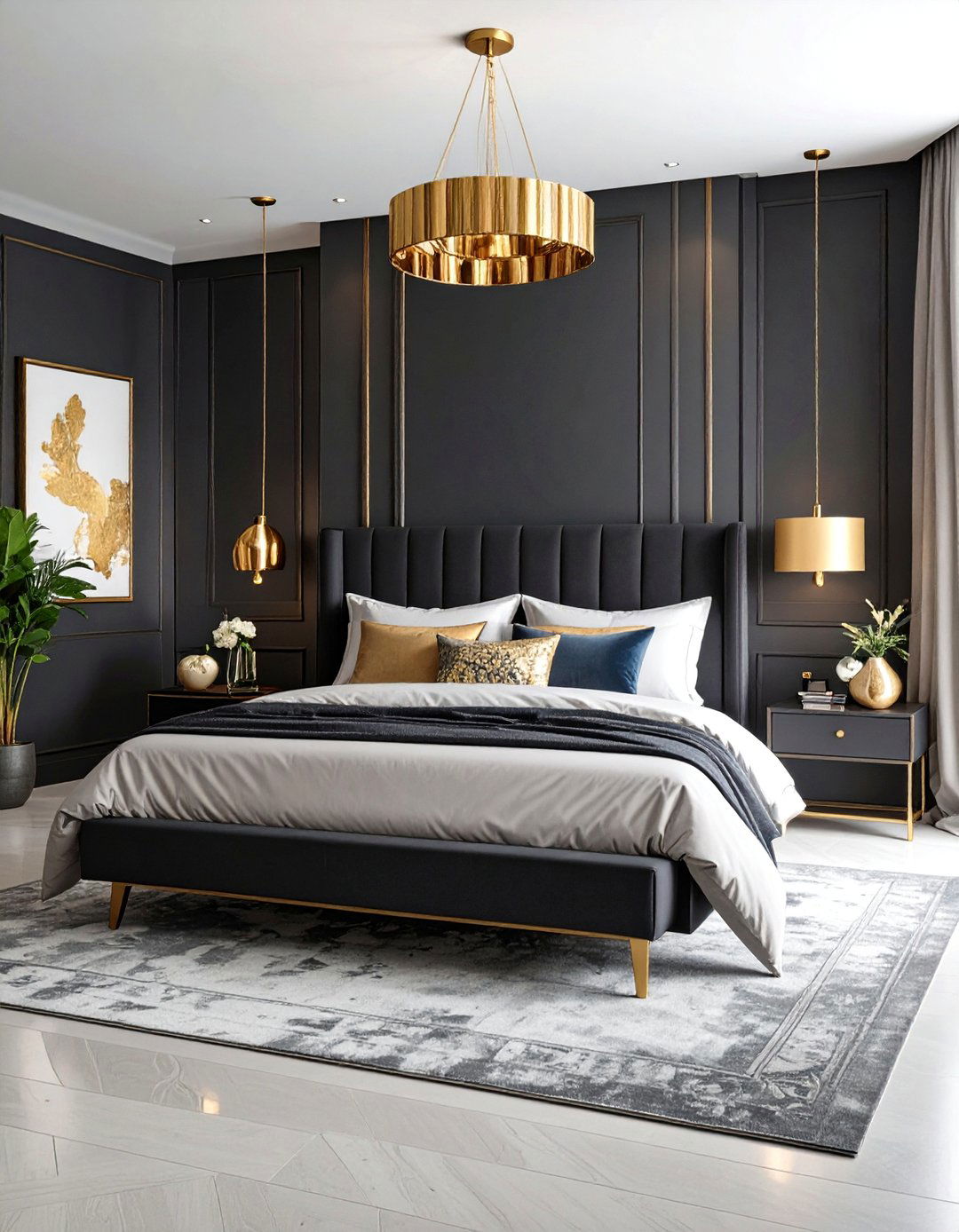 Black Bedroom with Gold Leaf Wall Art Collection - 24 Black and Gold Bedroom Ideas