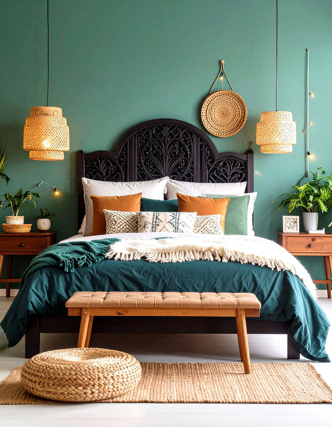 Black Bohemian Eclectic Headboard - 24 Black Headboard Bedroom Ideas