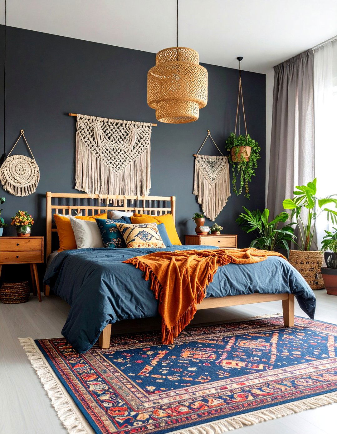 Black Bohemian Eclectic Wall - 24 Black Accent Wall Bedroom Ideas