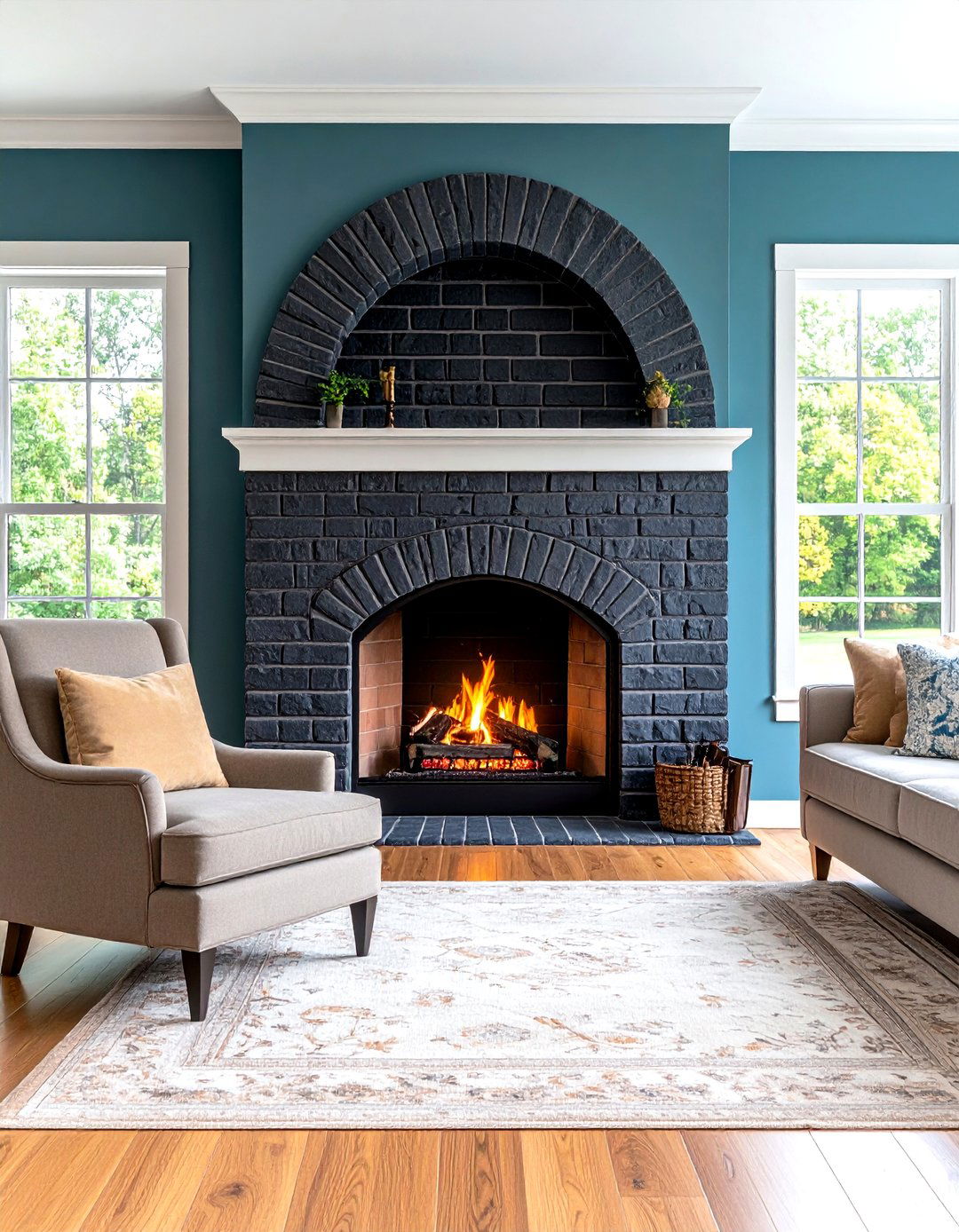 Black Brick Fireplace with Arched Opening - 24 Black Brick Fireplace Ideas