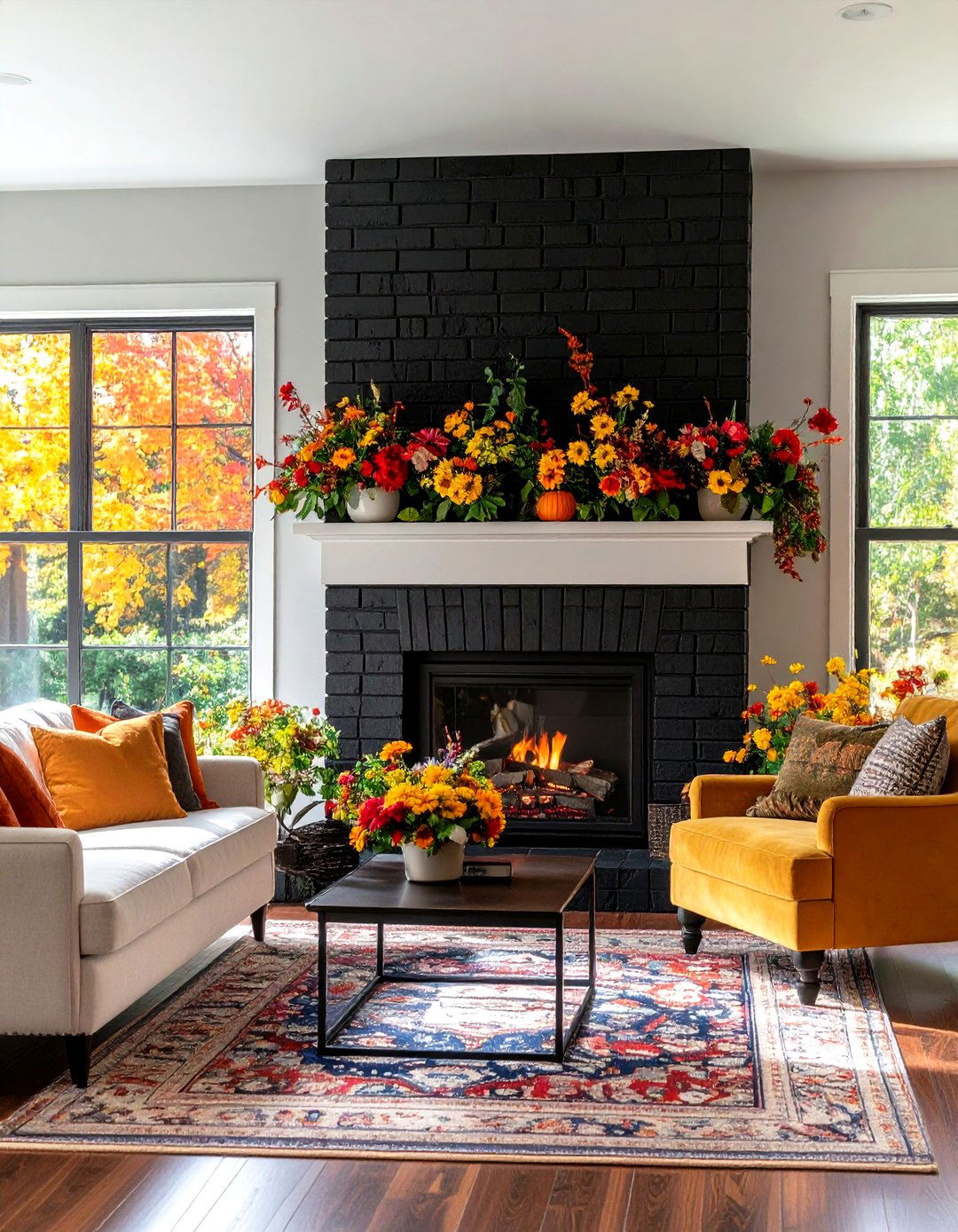 Black Brick Fireplace with Seasonal Decorating Flexibility - 24 Black Brick Fireplace Ideas