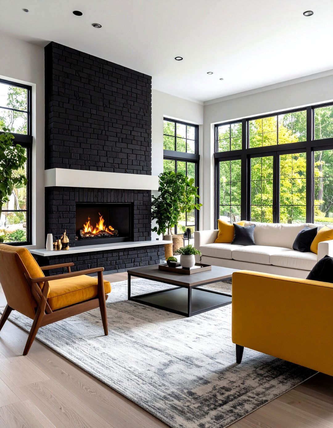 Black Brick Fireplace with Whitewashed Mortar - 24 Black Brick Fireplace Ideas