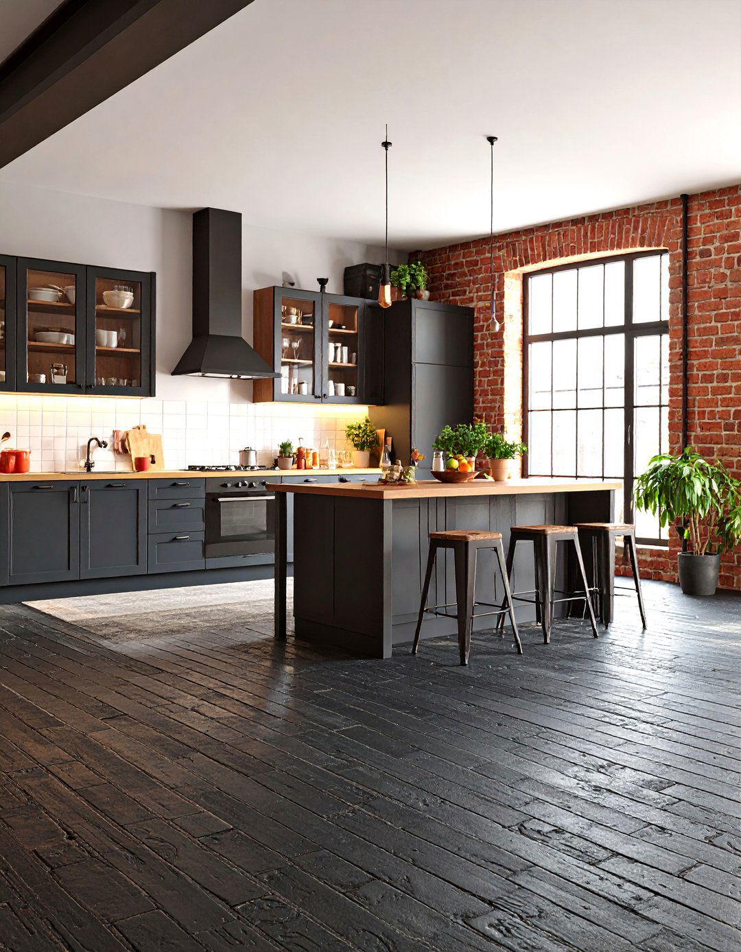 Black Brick Floor Installation - 24 Black Floor Kitchen Ideas