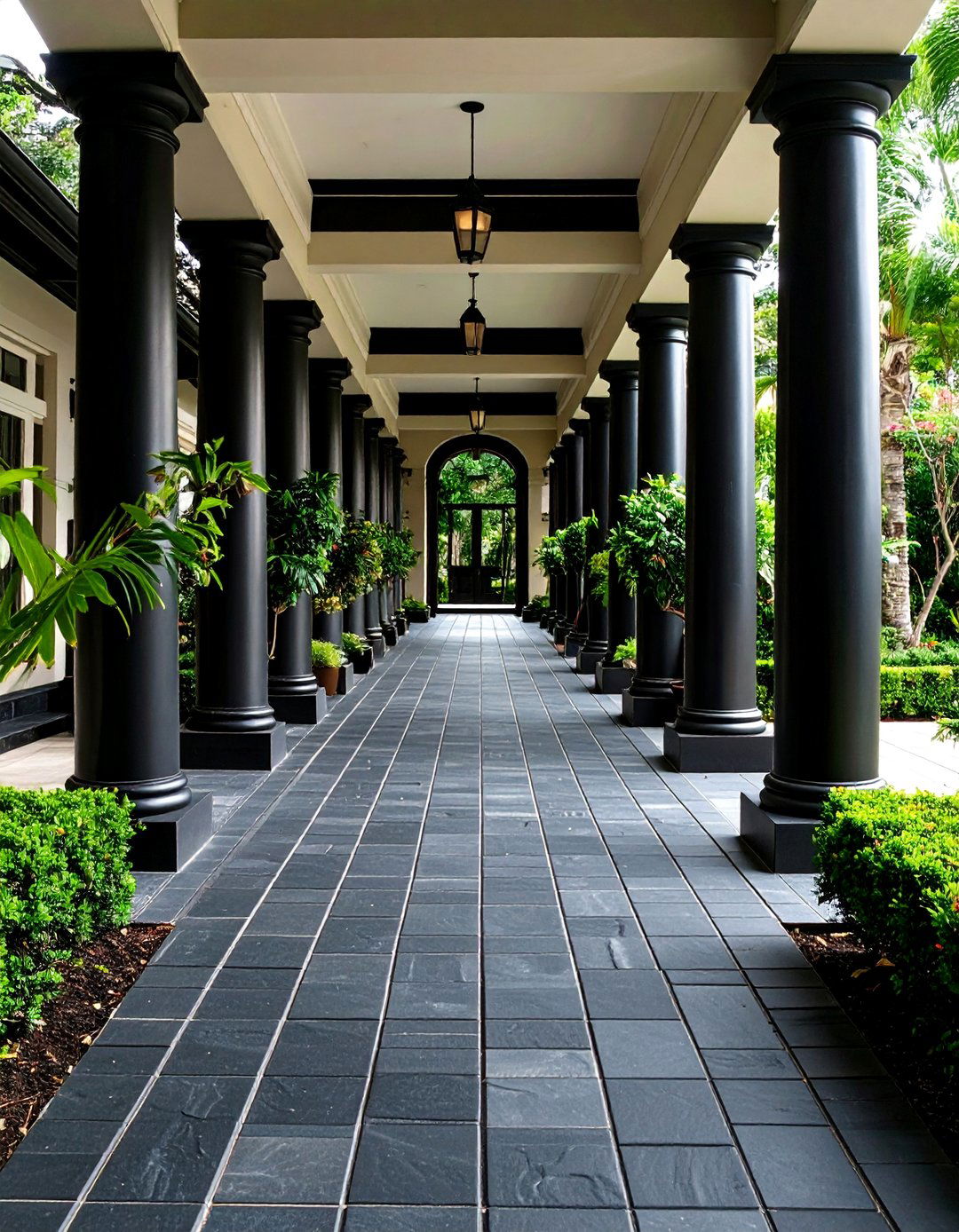 Black Brick Walkway with Architectural Column Integration - 24 Black Brick Walkway Ideas