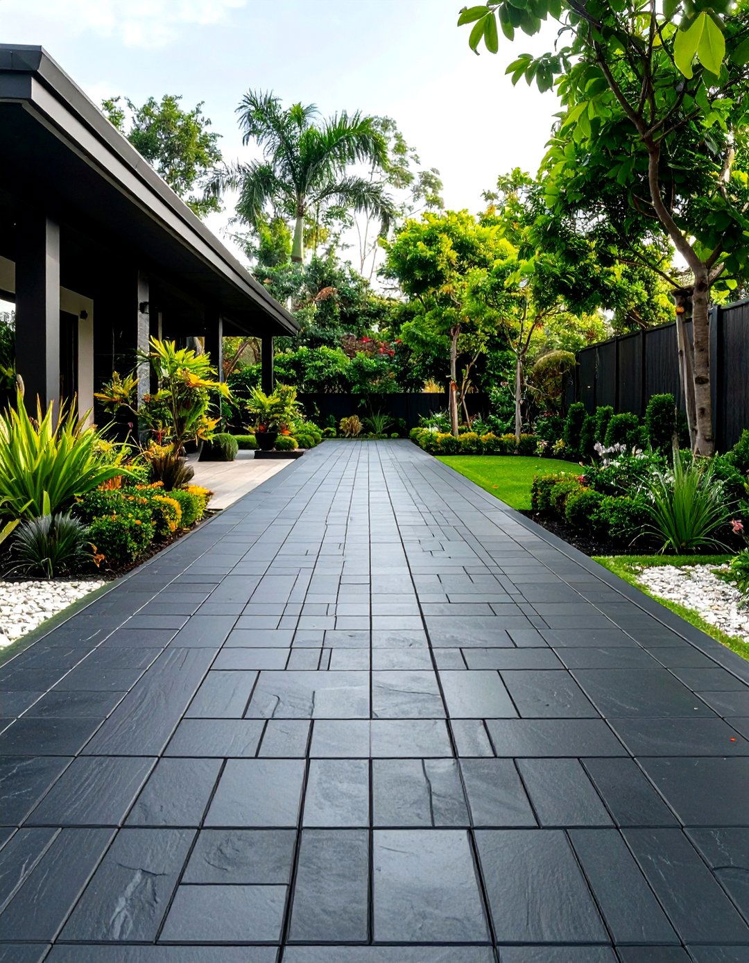 Black Brick Walkway with Mixed Size Paver Layout - 24 Black Brick Walkway Ideas