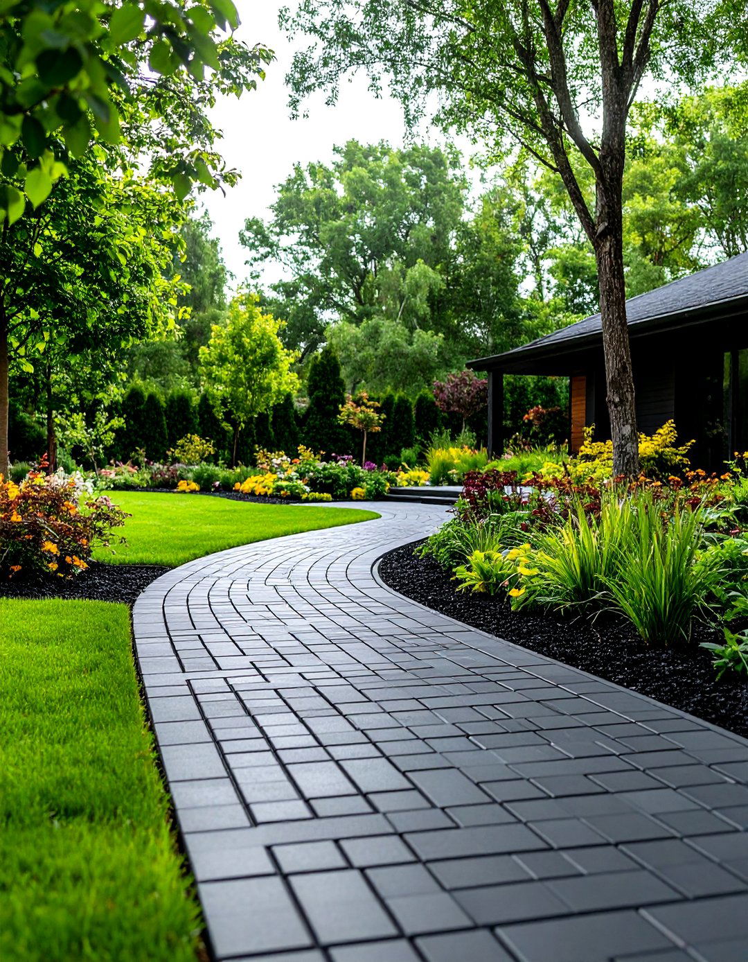 Black Brick Walkway with Permeable Paver Technology - 24 Black Brick Walkway Ideas