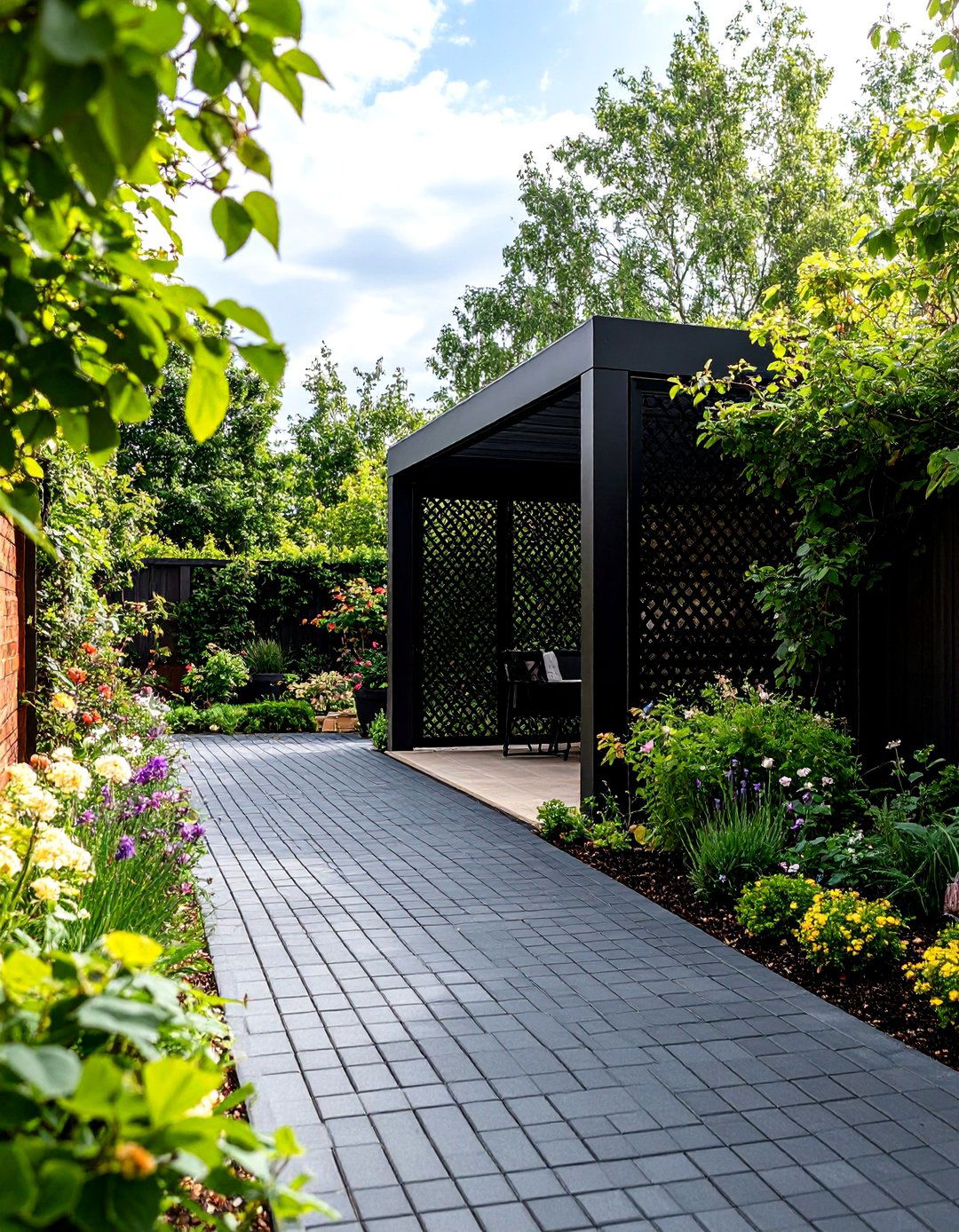 Black Brick Walkway with Privacy Screen Integration - 24 Black Brick Walkway Ideas