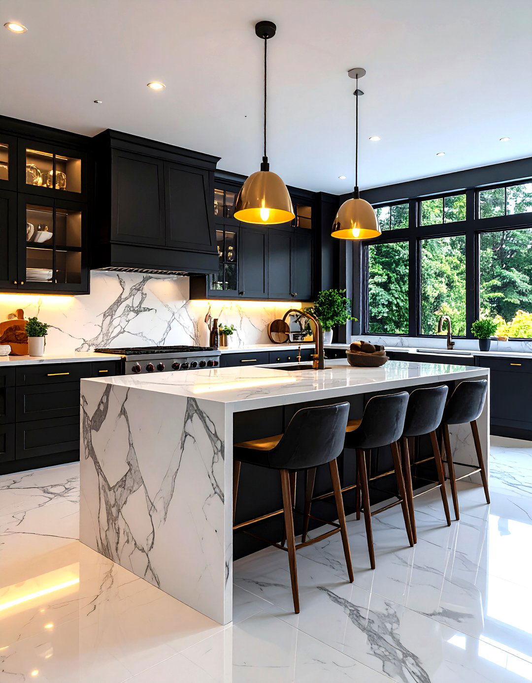 Black Cabinet with Stone Countertop Kitchens - 24 kitchens with beautiful black cabinets