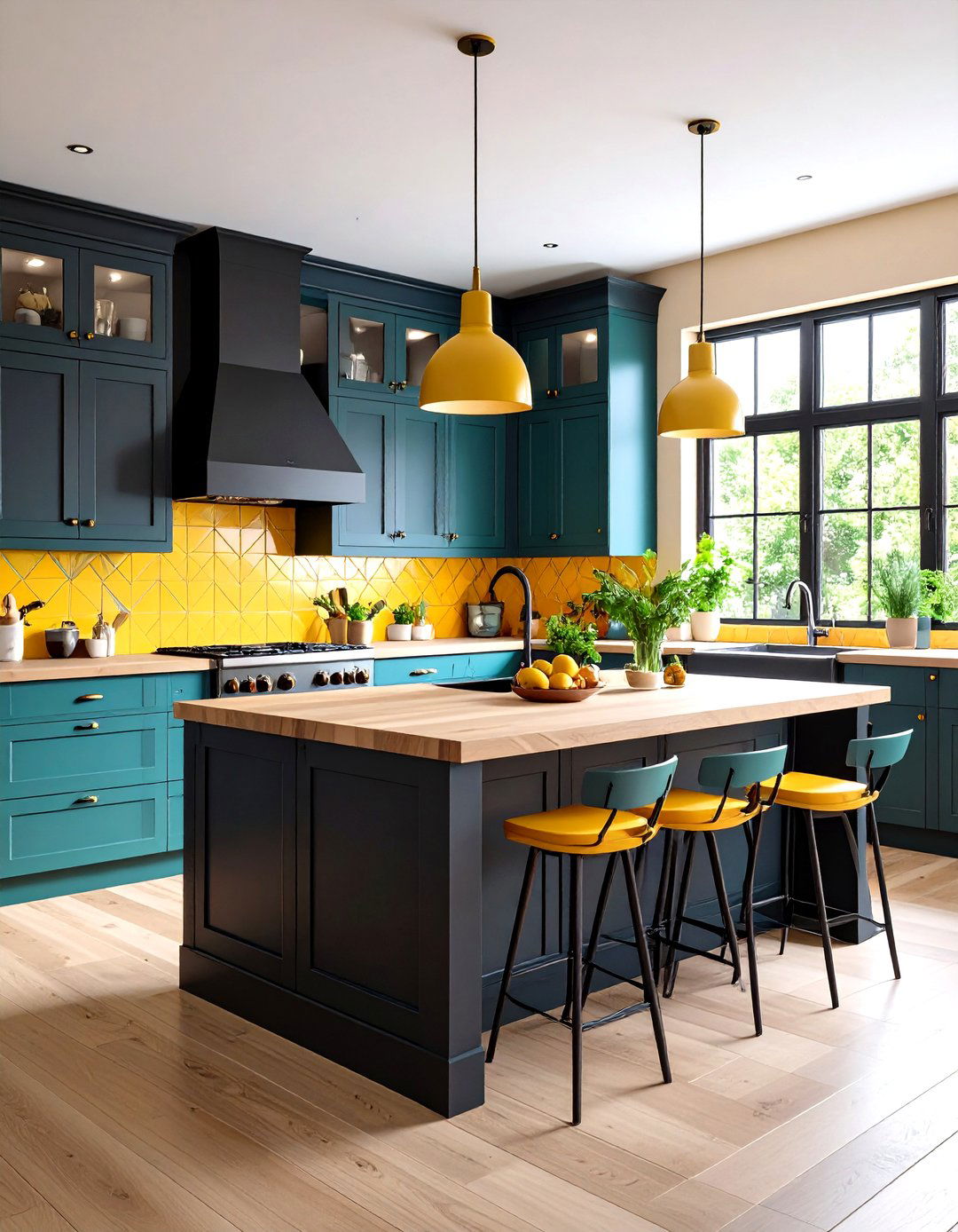 Black Cabinets with Painted Wood Countertop Details - 24 Kitchen With Black Cabinets And Wood Countertops Ideas