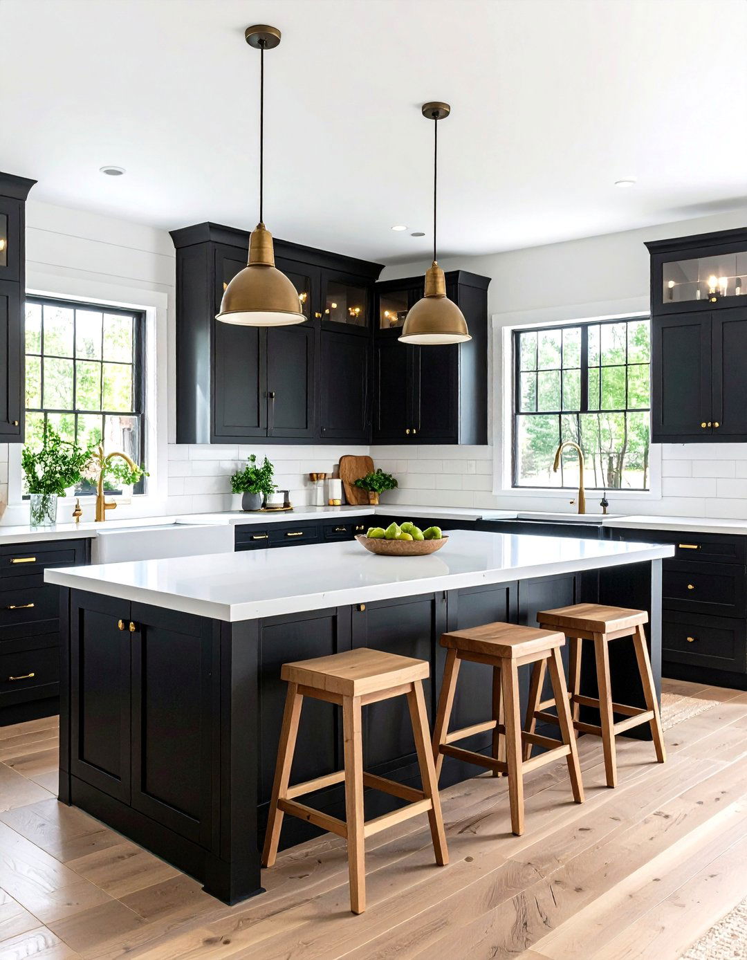 Black Cabinets with White Butcher Block Island Countertops - 24 Black Kitchen Cabinets With White Countertops