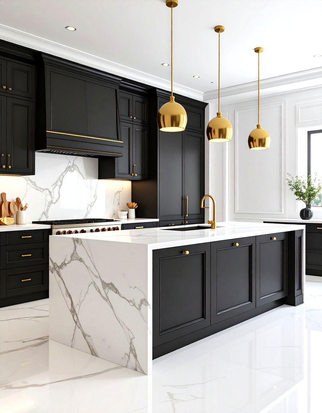 Black Cabinets with White Calacatta Marble Countertops - 24 Black Kitchen Cabinets With White Countertops