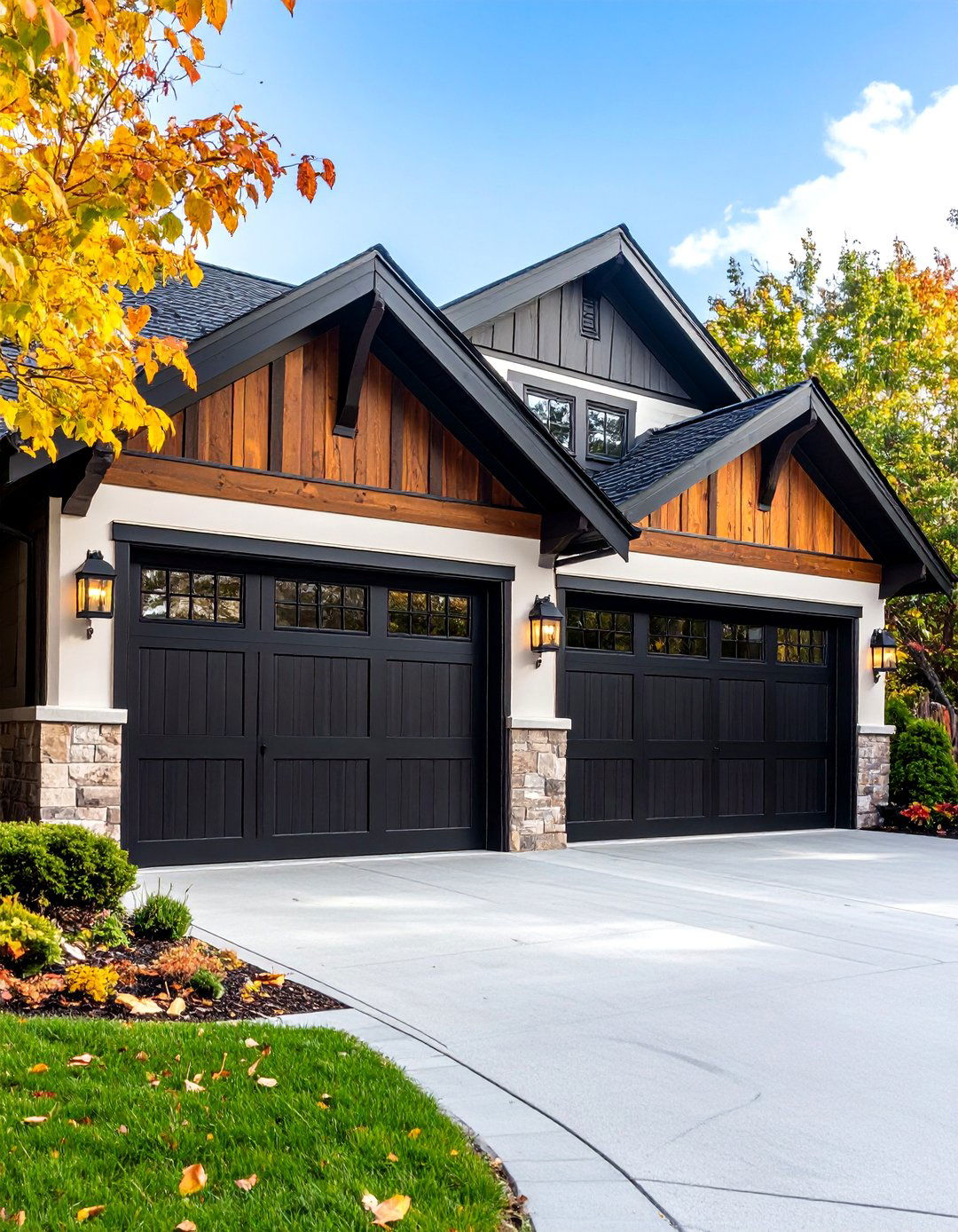 Black Carriage House Garage Design - 24 Black Garage Ideas