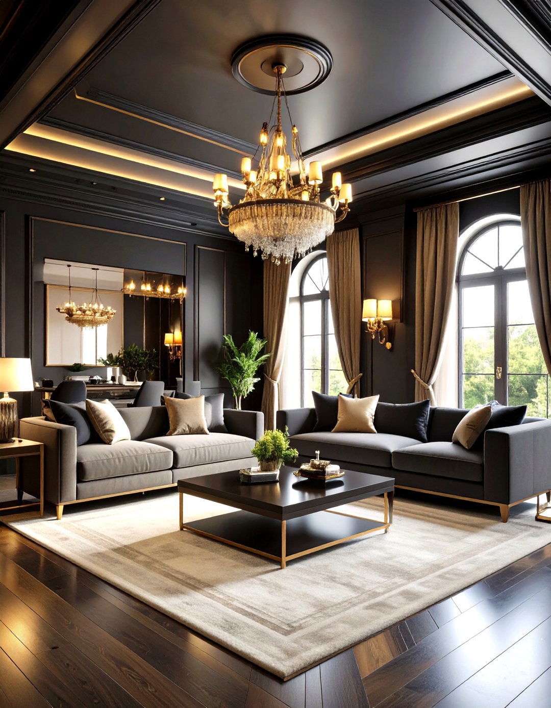 Black Ceiling Drama Living Room - 24 Dark Living Room Ideas