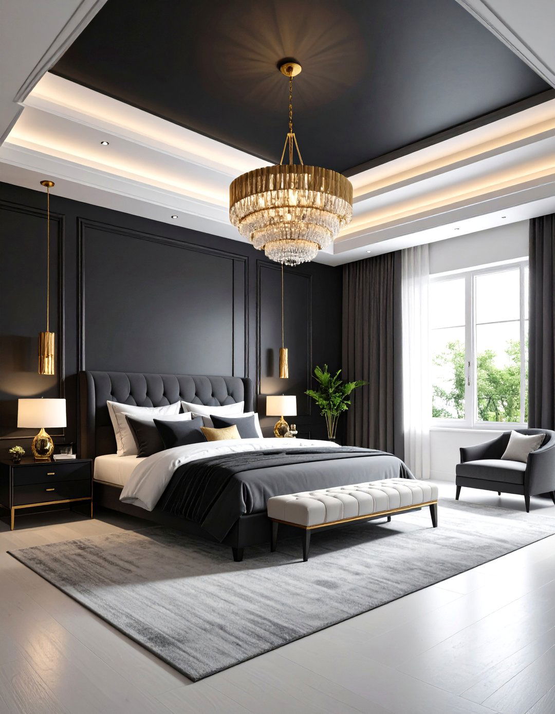 Black Ceiling Drama - 24 Black Accent Wall Bedroom Ideas