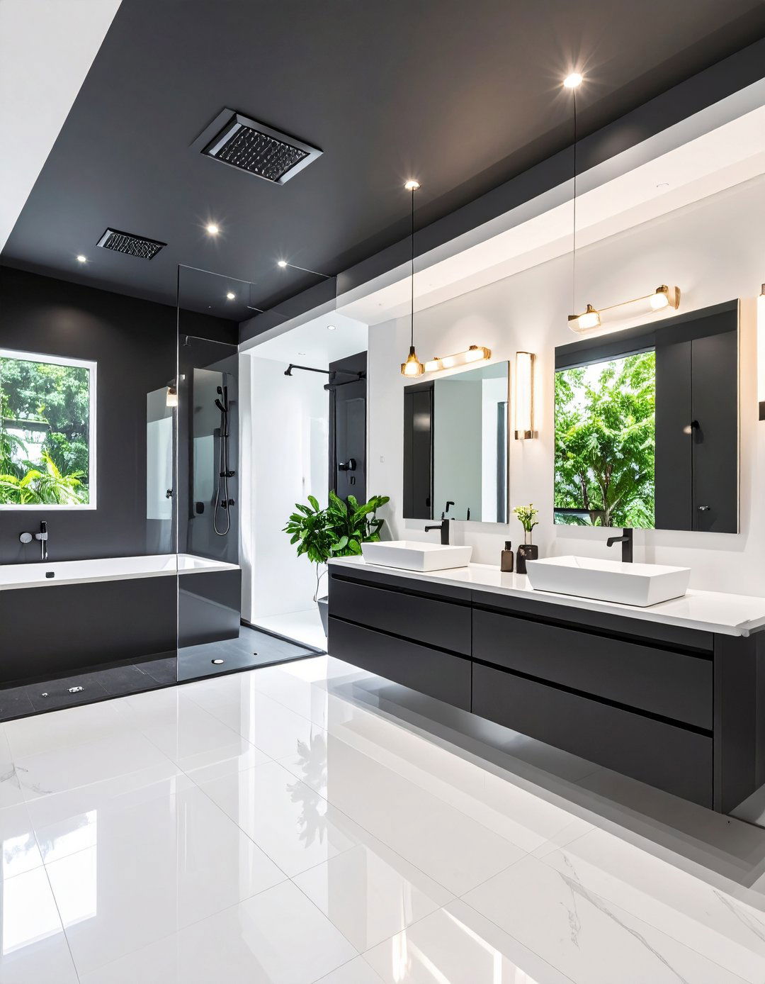Black Ceiling Statement Bathroom - 24 Black Bathroom Ideas