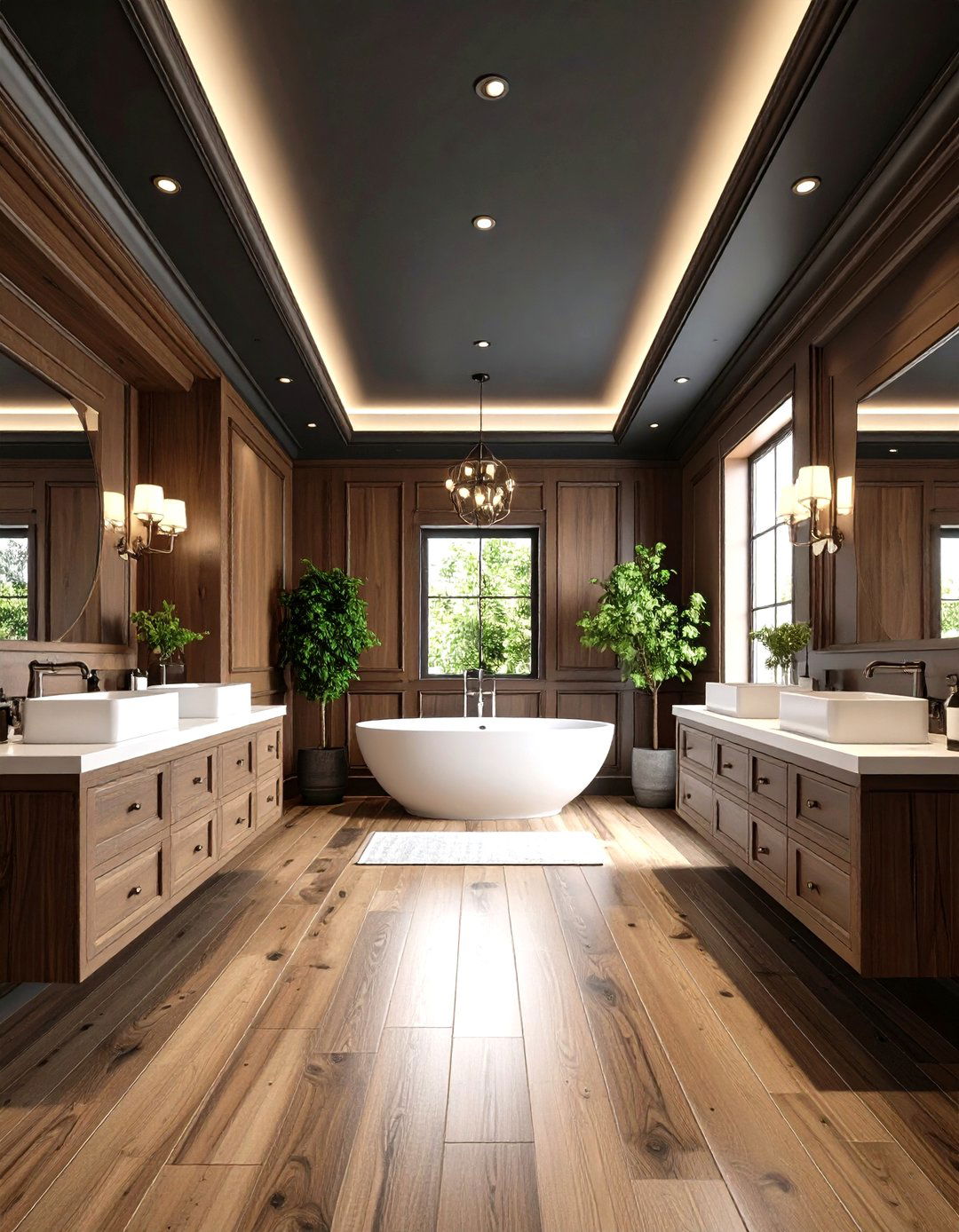 Black Ceiling with Brown Wainscoting - 24 brown and black bathroom ideas