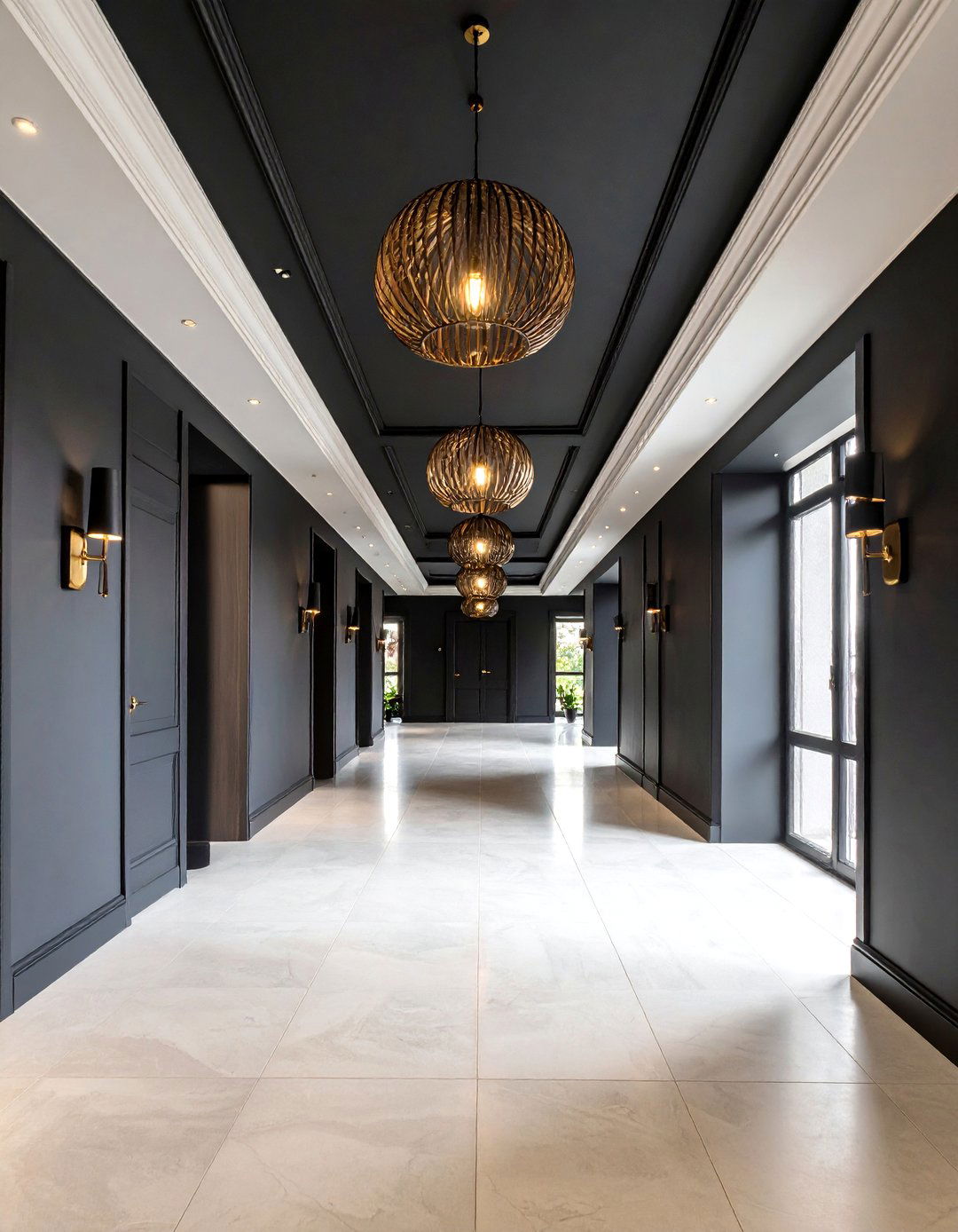 Black Ceiling with Light Walls - 24 Black Hallway Ideas