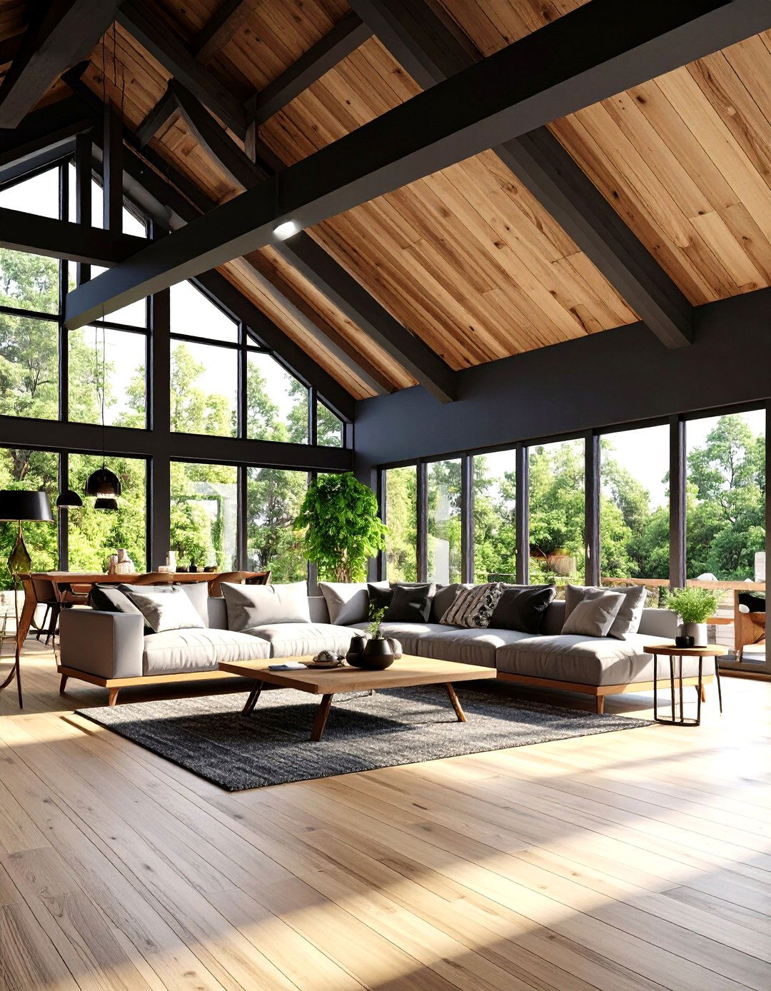 Black Ceiling with Natural Wood Elements - 24 Black Ceiling Design Ideas