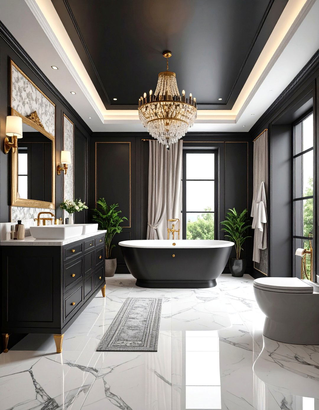 Black Ceiling with Patterned Wallpaper Walls - 24 Black Ceiling Design Ideas