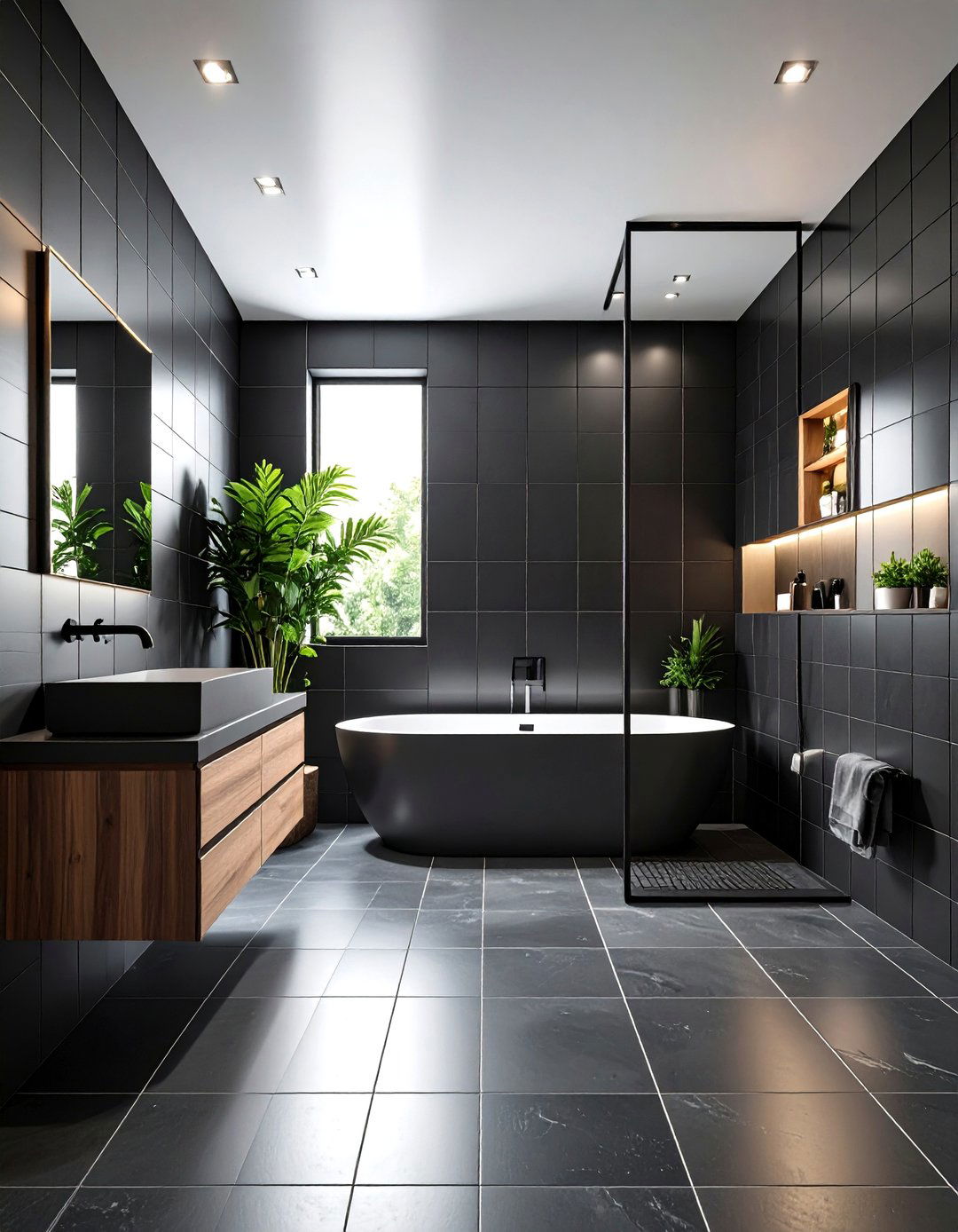 Black Ceramic Square Grid Patterns - 24 Black Tile Bathroom Ideas