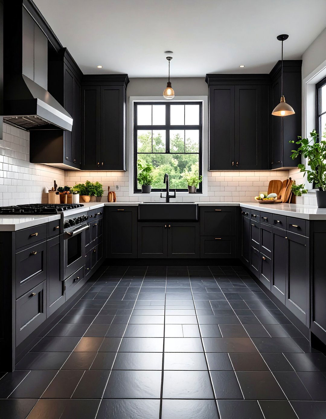 Black Ceramic Subway Tiles - 24 Black Kitchen Floor Ideas