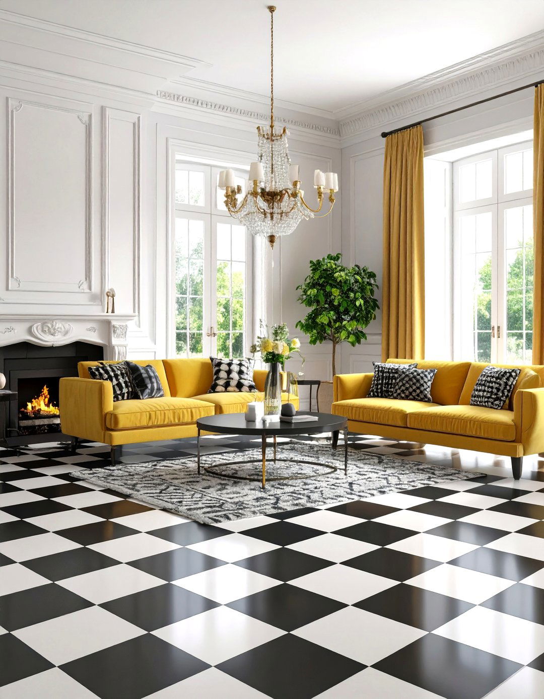 Black Checkered Floor Pattern - 24 Black Floor Living Room Ideas