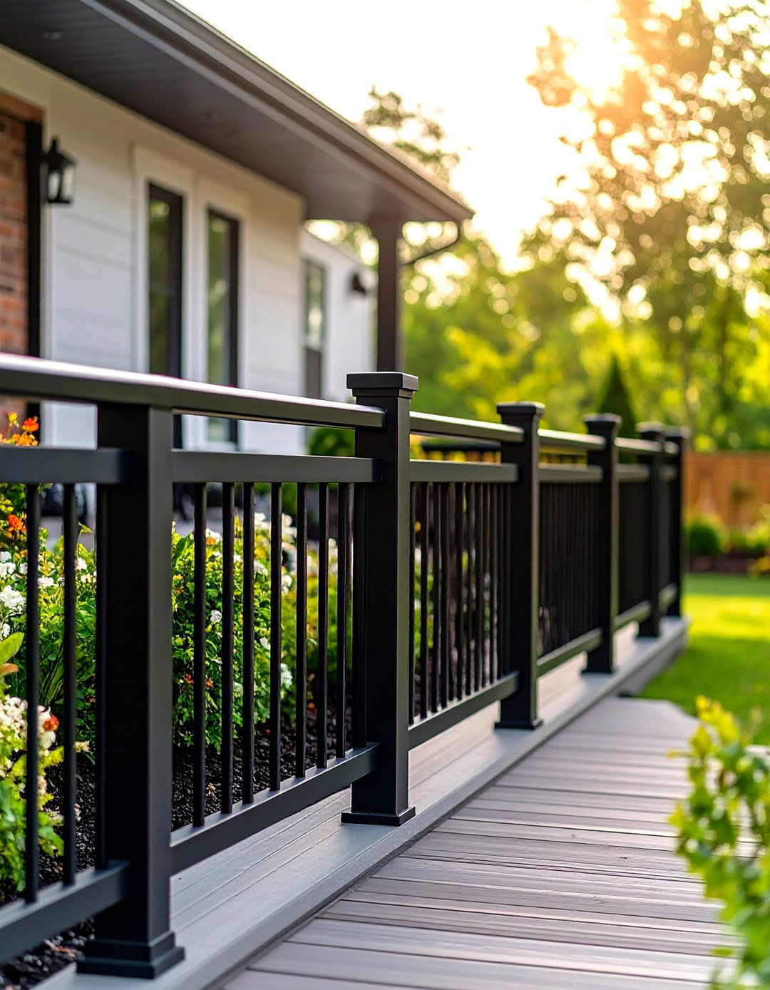 Black Composite Rails with Brushed Aluminum Balusters - 24 black deck railing ideas