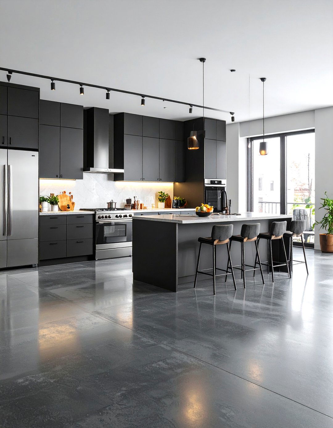 Black Concrete Floor Finish - 24 Black Floor Kitchen Ideas