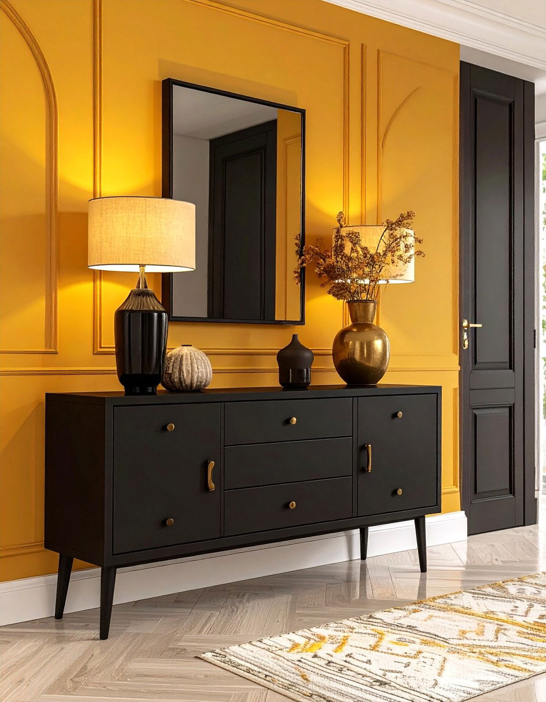 Black Console Tables with Storage - 24 Black Hallway Ideas