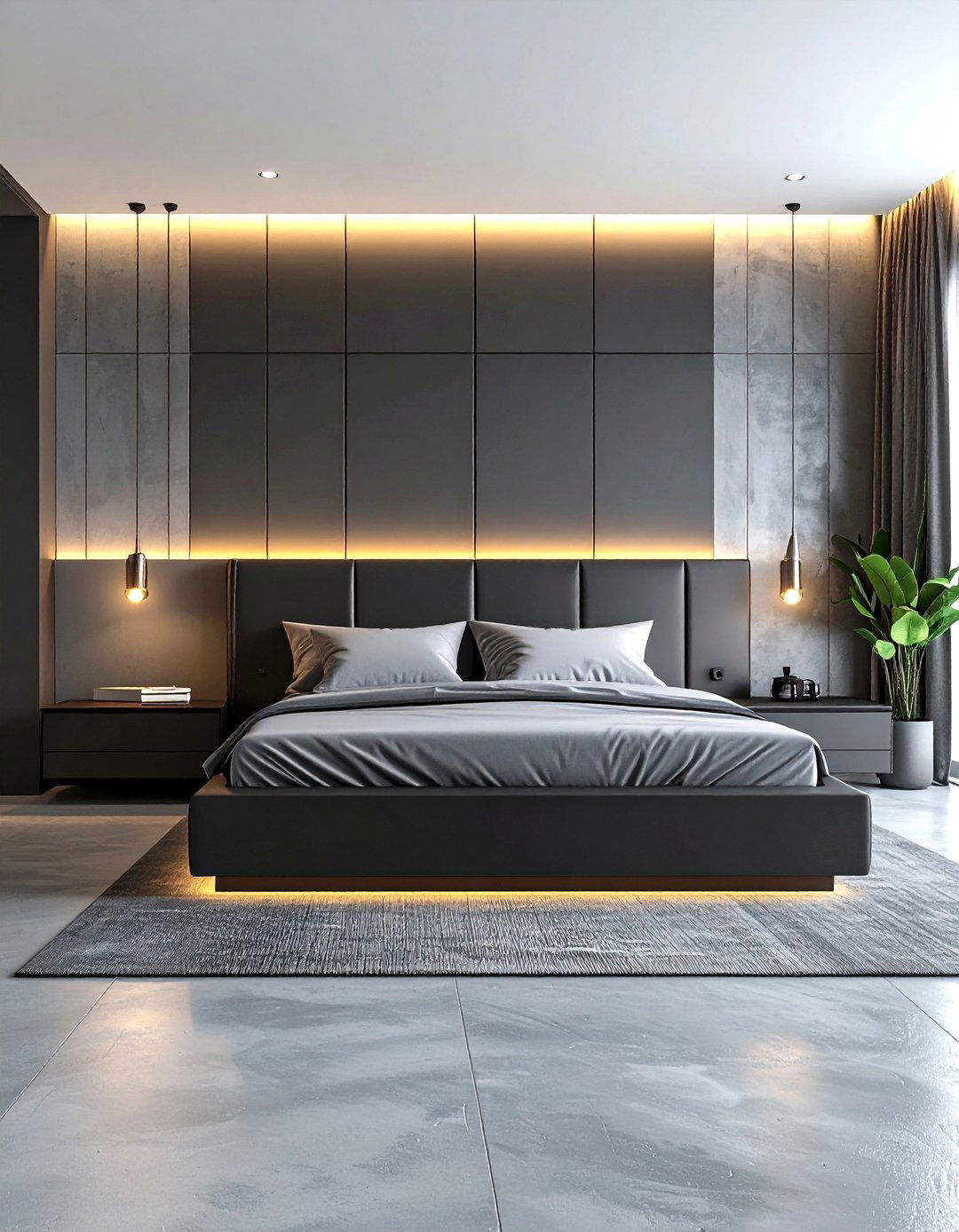 Black Contemporary Floating Headboard - 24 Black Headboard Bedroom Ideas