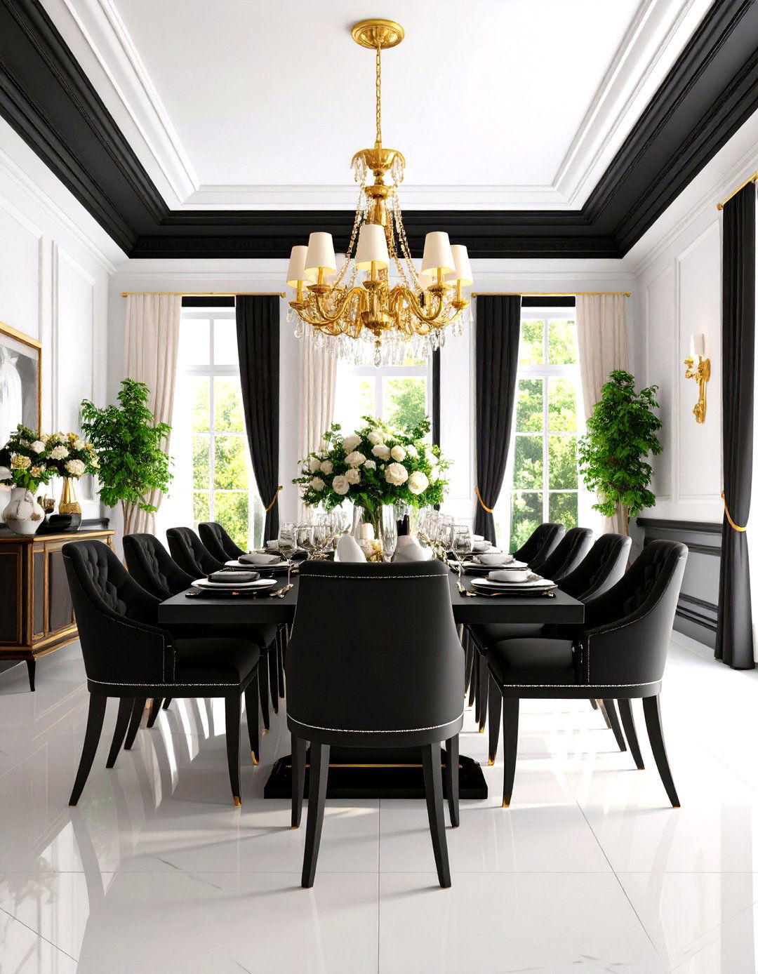 Black Crown Molding Ceiling Drama - 24 Black Trim Interiors
