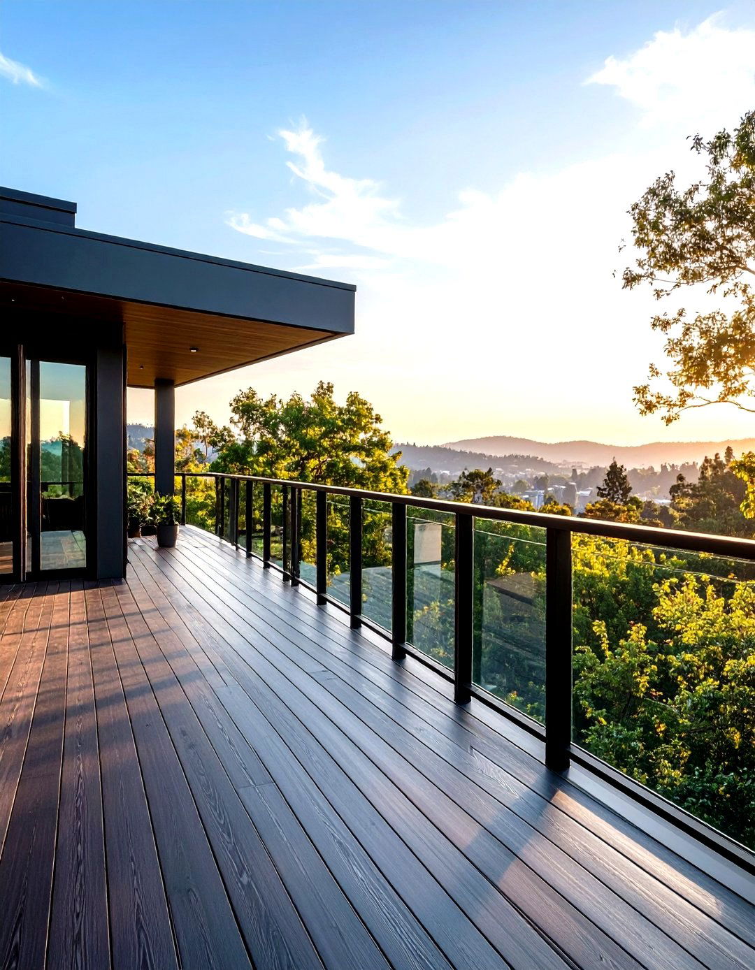 Black Deck with Glass Panel Railings - 24 Black Deck Ideas
