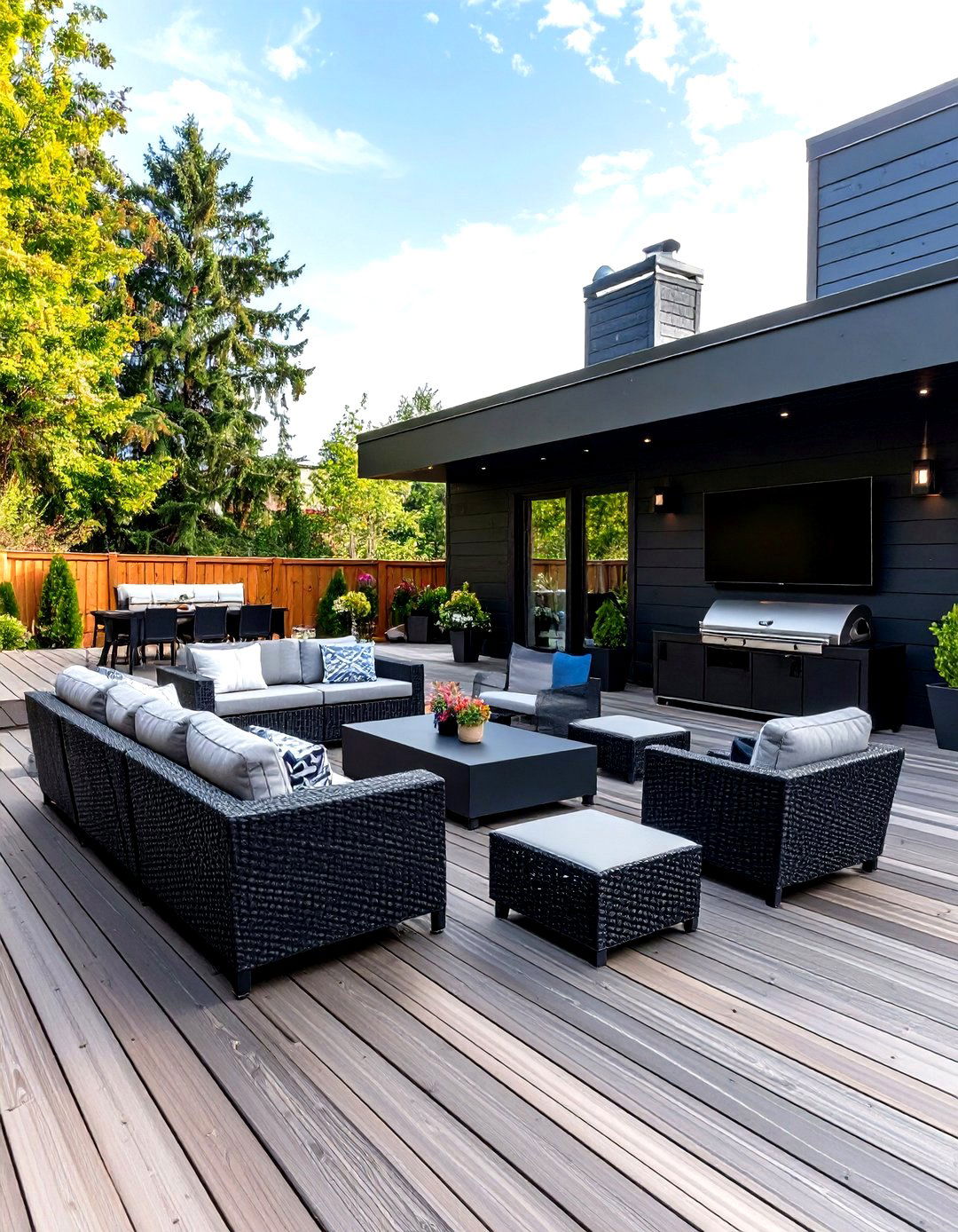 Black Deck with Outdoor Entertainment Center - 24 Black Deck Ideas