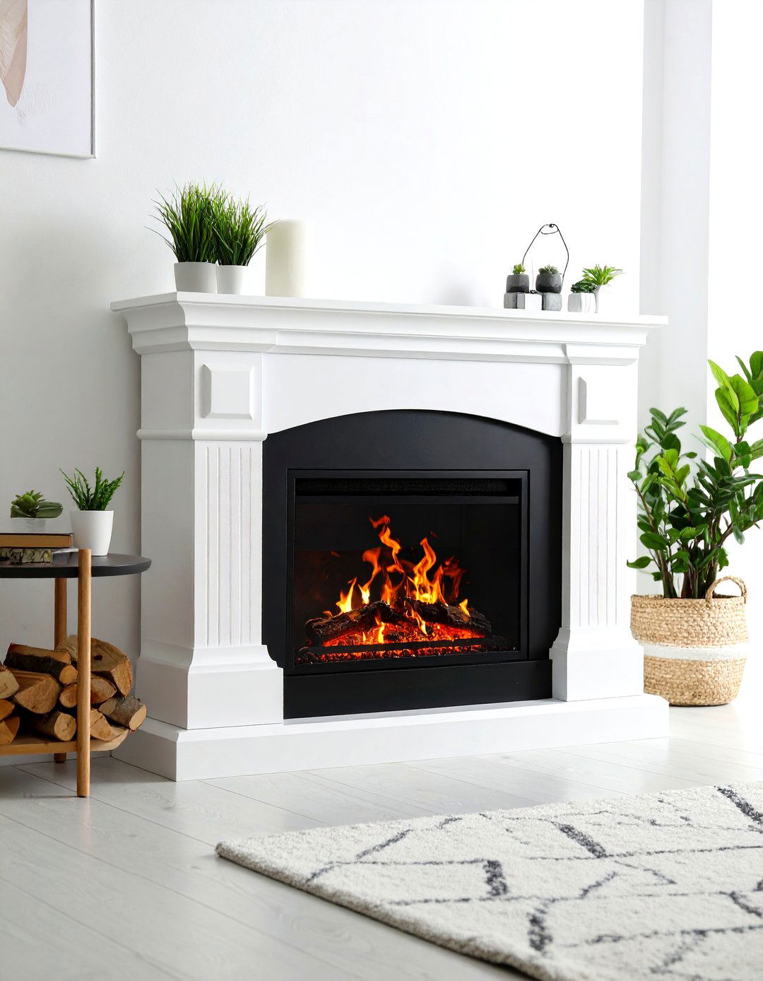Black Electric Fireplace with White Mantel - 24 Black and White Fireplace Ideas