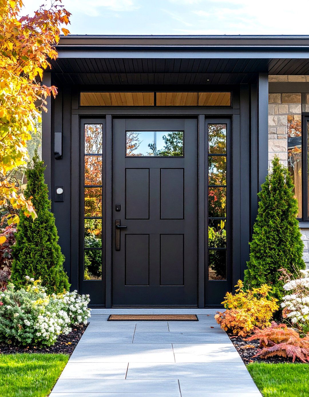 Black Exterior Doors with Glass Panels - 24 Black Modern Farmhouse Exterior Design Ideas
