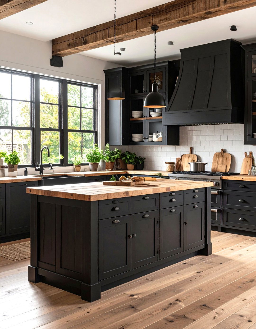 Black Farmhouse Kitchen with Rustic Elements - 24 Black Room Ideas